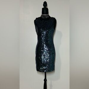 Crystal Doll Black and Blue Sequin Bodycon Mini Dress